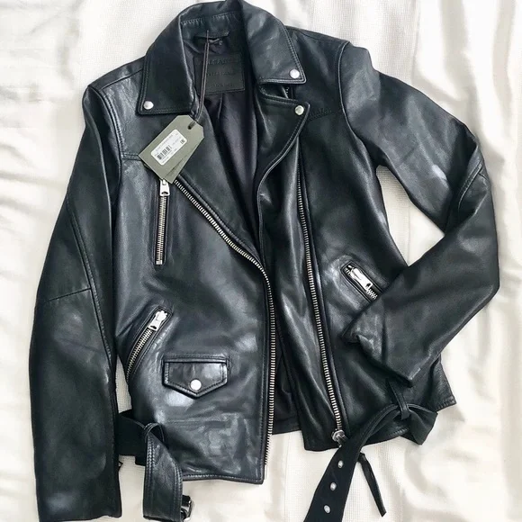 【美品】ALLSAINTS Gidley Biker Jacket ALLSAINTS Gidley Leather Biker Jacket in Petrol Blue | endource